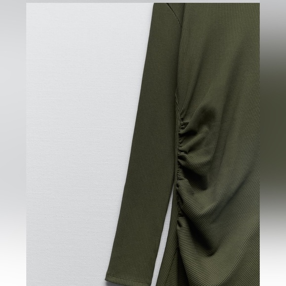 zara RUCHED DRESS KHAKI GREEN SZ L - Picture 7 of 14
